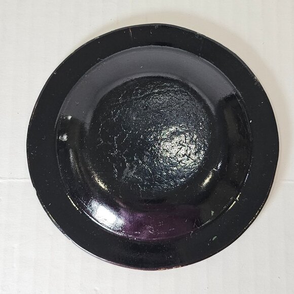 Antique Goofus Glass Dish With Rose Hand Painted Motif Reverse Painted Gold - Picture 5 of 8